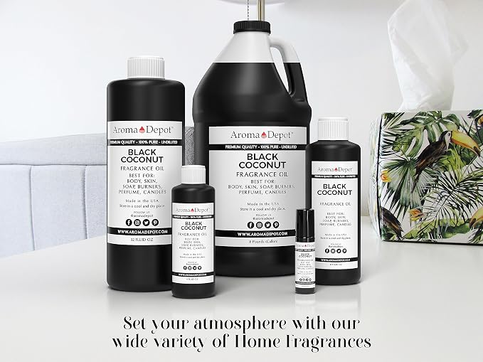 Aroma Depot Black Coconut Fragrance Oil 8 oz. Perfume Skin Oil, Scented Oil, is Great for Candles, Bath Bombs, Body Butters, Creams & Lotions. Few Drops in The Diffuser, Burners, or Warmers.