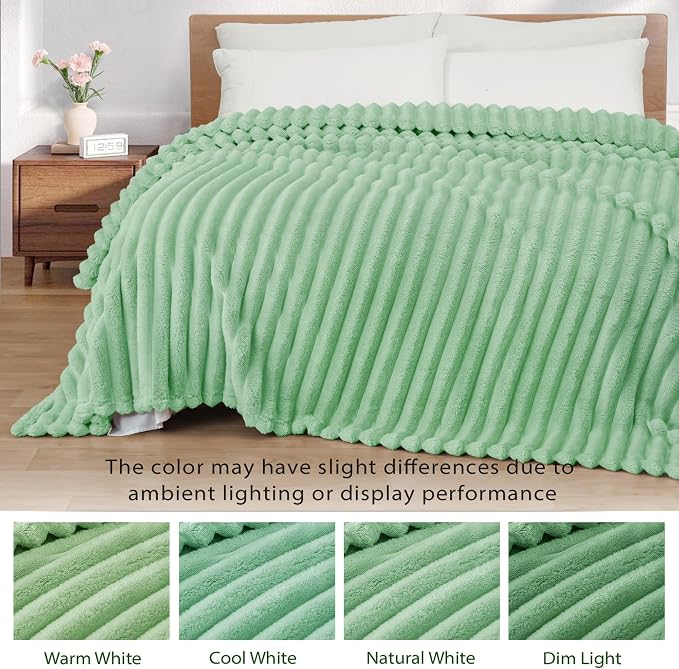 Exclusivo Mezcla Striped Queen Size Fleece Blanket for Bed, Couch, 90"x90" | Soft Breathable Cozy Bed Blankets, Lightweight Plush Fluffy Fuzzy Jacquard Decorative Blankets