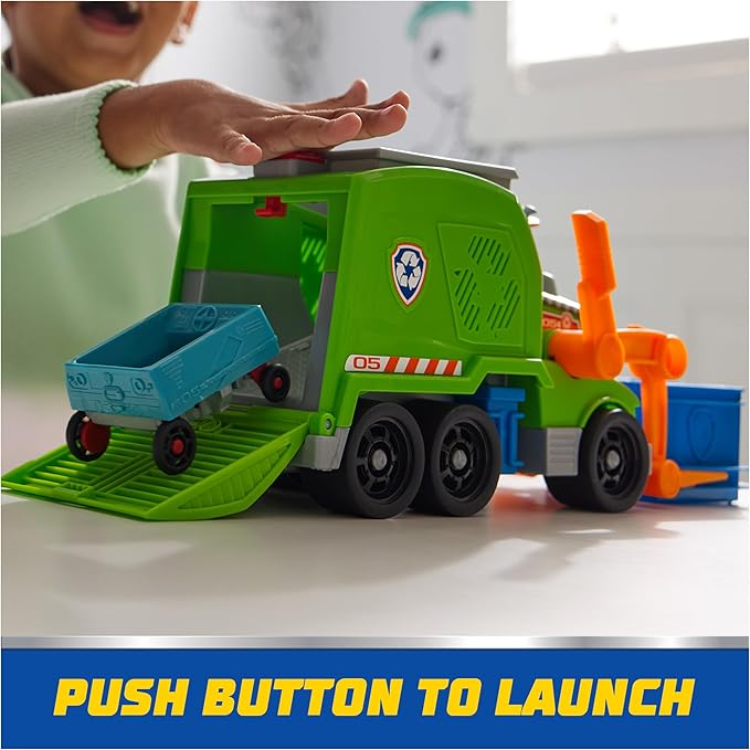 Paw Patrol: Crush N’ Roll Recycling Truck with Rocky Action Figure & Transforming Compacted Trash Vehicle, Kids Toys for Boys & Girls Ages 3 and up