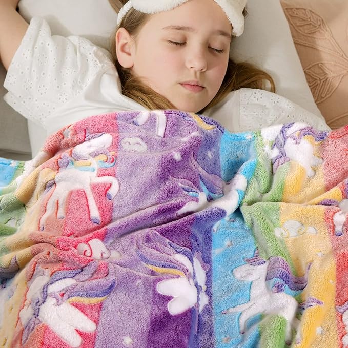 Glow in The Dark Blanket Unicorns Gifts for Girls,Soft Blanket 3 4 5 6 7 8 9 10 Year Old Girl Gifts,Toddler Girls Toys Age 6-8,Gifts for Valentine's Day Birthday Presents,50"x60"