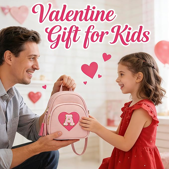 Valentines Day Gifts for Kids Gifts for Girls Little Girl Initial Mini Heart Backpack Purse Crossbody Bag with Tassel，Pink-V