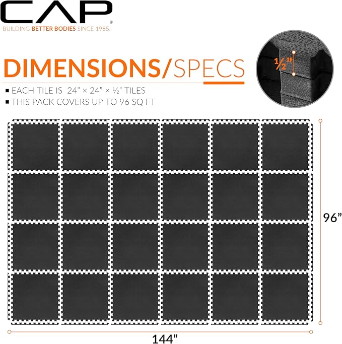 CAP Puzzle Exercise Mats | 1/2” Thick EVA Interlocking Foam Tiles for Home Gym Flooring | Multiple Options