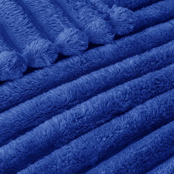 Exclusivo Mezcla Striped Twin Size Fleece Blanket for Bed, Couch, 60"x80" | Soft Breathable Cozy Bed Blankets, Lightweight Plush Fluffy Fuzzy Jacquard Decorative Blankets