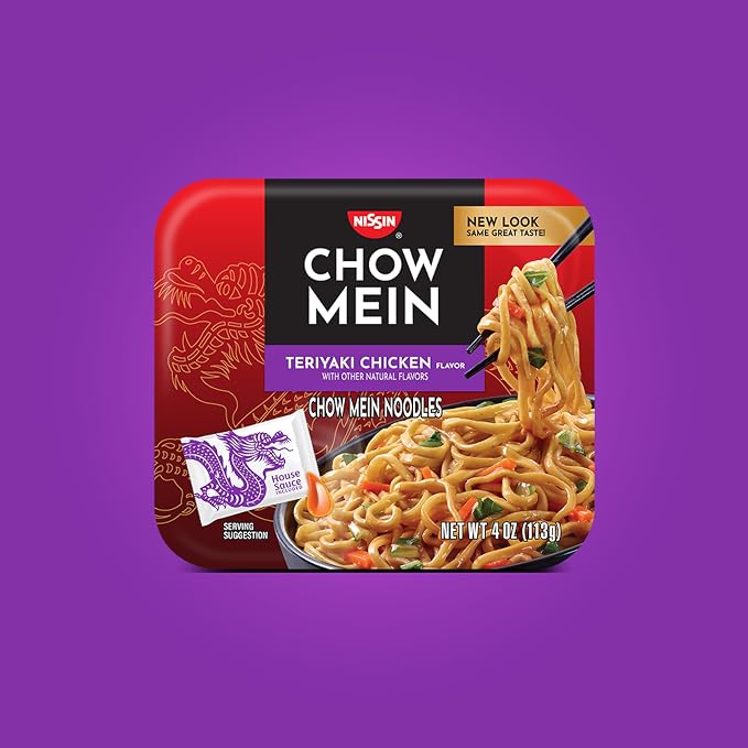 Nissin Chow Mein Noodles, Teriyaki Chicken, 4 Ounce (Pack of 8) | 10g Protein