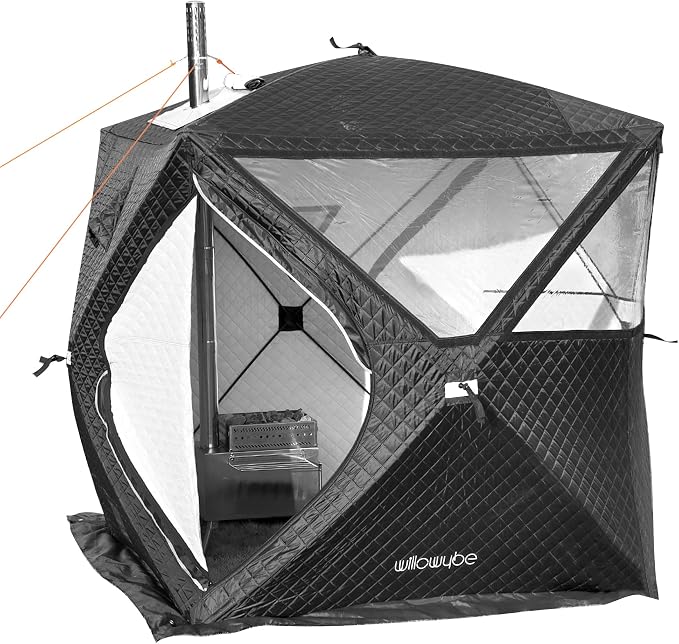 WILLOWYBE Portale Outdoor Sauna Set with Sauna Tent, Sauna Wood Stove for Dry Sauna, Cooking for Family and Friends