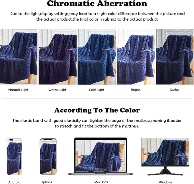 NEWCOSPLAY 3D Waffle Checkered Flannel Throw Blanket, Dark Navy, 50"x70" | Super Soft Cute Lightweight Decorative Premium Silky Fleece Blanket for Couch Sofa Bed, Gift for Women Men, All Season Use