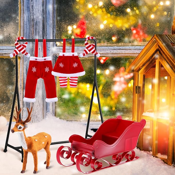 Meooeck 6 Pieces Christmas Accessories Set Including 2 Holiday Clothes Outfit, and 4 Novelty Toy Accessories for Kid(Reindeer)