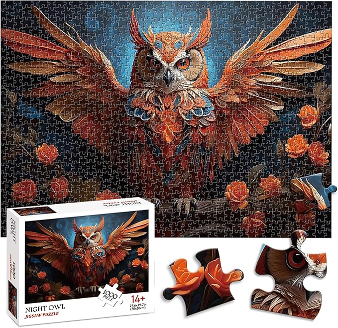 Night Owl Puzzles for Adults 1000 Pieces, Impossible Hard Challenge Jigsaw Puzzle for Kids Perfect for Game Night Finished Size 27" x 20"