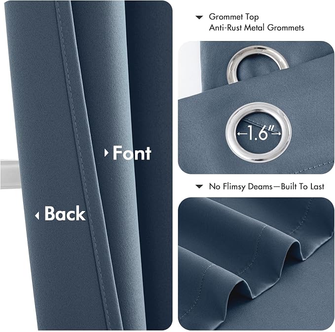 MIULEE Blackout Curtains for Bedroom 2 Panels 40 x 54 Inch Long Stone Blue | Thermal Insulated, Living Room Darkening Grommet Drapes, Noise Reducing, Light Blocking Window Treatments