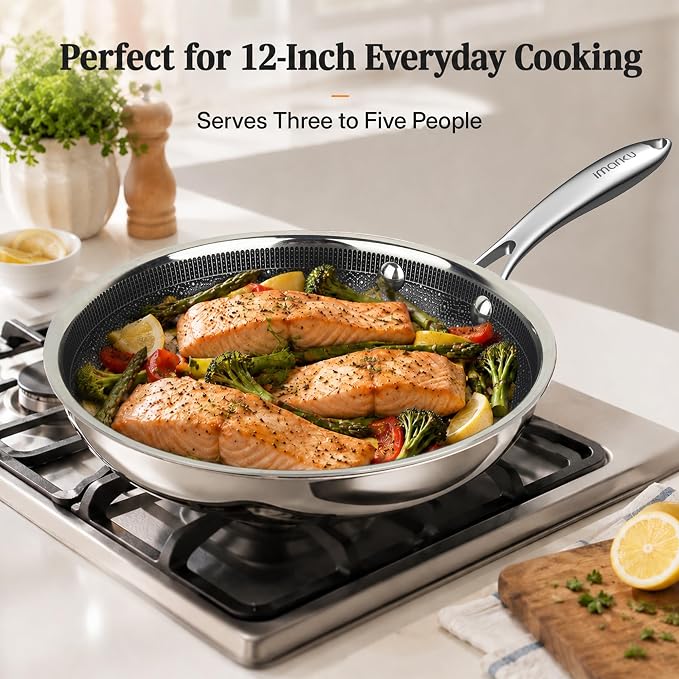 imarku 12 Inch Non Stick Frying Pans, Healthy Hybrid Ceramic Frying Pans | PFOA Free, Non Stick Skillets for Gas, Electric, and Induction, Dishwasher & Oven-Safe Stainless Steel Frying Pan