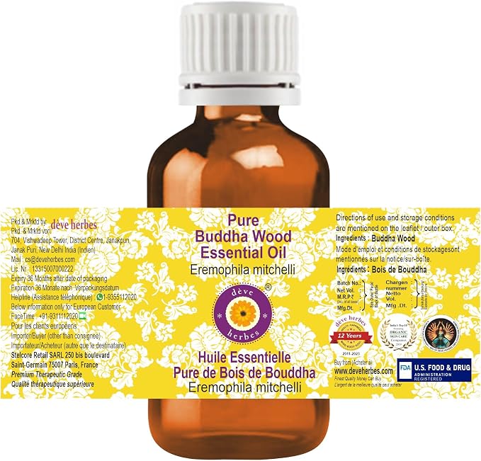Deve Herbes Pure Buddha Wood Essential Oil (Eremophila mitchelli) Steam Distilled 100ml (3.38 oz)