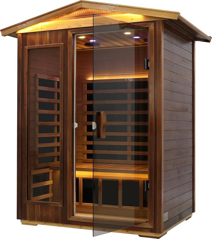 LTCCDSS Ultra-Low EMF Red Cedar Sauna 2-Person, Outdoor Far Infrared Sauna for Home, EMF 0.1-1mG, 6 Carbon Crystal Heaters, Bluetooth & Chromotherapy (57.8 * 40.5 * 81.1 in)