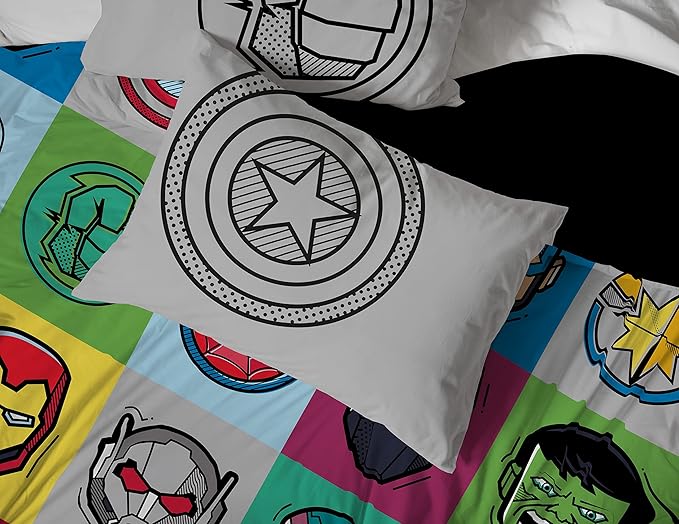 Jay Franco Marvel Avengers Pop 7 Piece Full Size Bed Set - Includes Comforter & Sheet Set - Super Soft Fade Resistant Microfiber (Official Marvel Product)