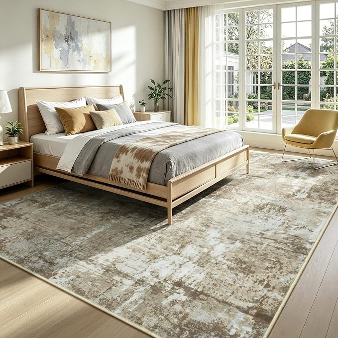 Rugflix 5x7 Area Rugs for Living Room, Washable Brown Large Rug | Machine Washable; Stain-Resistant; Low Pile; Non-Slip; Modern Abstract; Carpet for Bedroom Dining Office Nursery Home