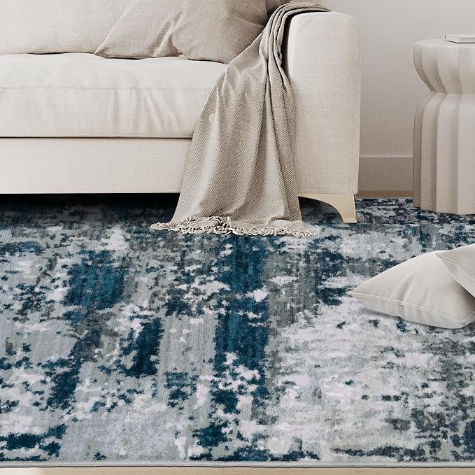 6x9 Area Rugs for Living Room Rug Washable: Abstract Rug for Dining Room Bedroom Carpet Non Slip 6 by 9 Indoor Modern Nursery Home Office Navy Grey