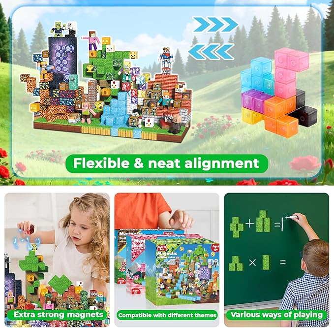 464PCS Magnetic Blocks with 10 Action Figures– 2025 STEM Magnetic Building Blocks for Kids Christmas, Creative Educational Play Set for Boys & Girls