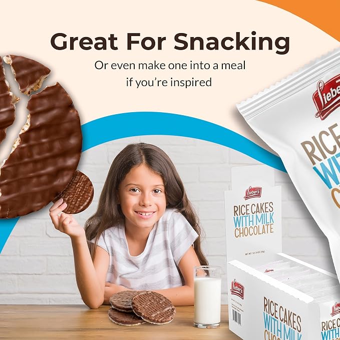 Lieber's Milk Chocolate Rice Cakes, Kosher Dairy, Gluten Free, 24 Count | Whole Grain Brown Rice, 60 Calories or Less per Cake, Crispy Low Calorie Snack Pack or Gift Pack, Wheat Free
