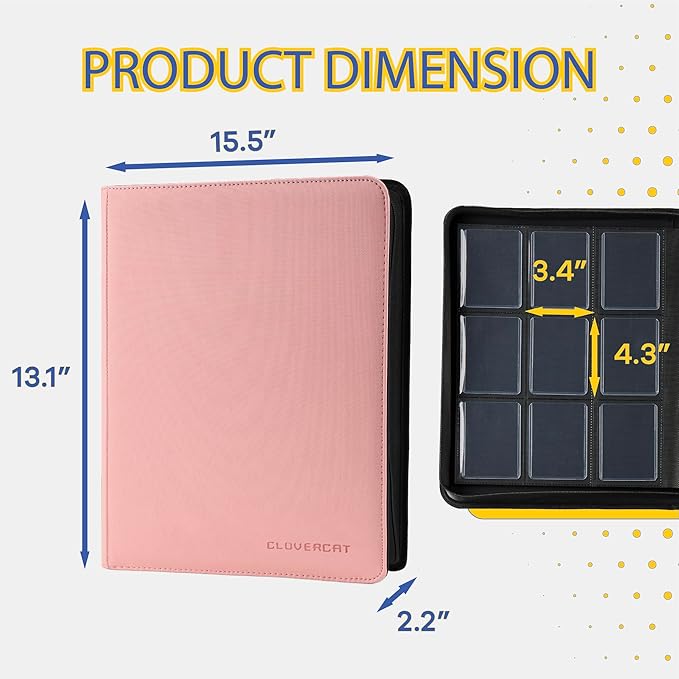 9-Pocket Toploader Binder, Clovecat Premium Card Book, Holds 252 Trading Card with 20 Removable Top-loader Sleeves, PU Card Holder Folders,Card Album for MTG, TCG, Yugioh, Game & Sports Cards (Pink)