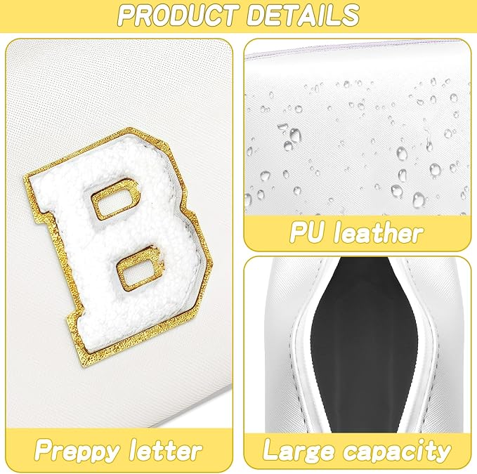 URSKYTOUS Gifts for Girls Initial Makeup Bag Personalized Cosmetic Bag with Zipper Cute Travel Toiletry Bags Waterproof PU Preppy Makeup Pouch Birthday Gift for Teen Girls Women(White B)