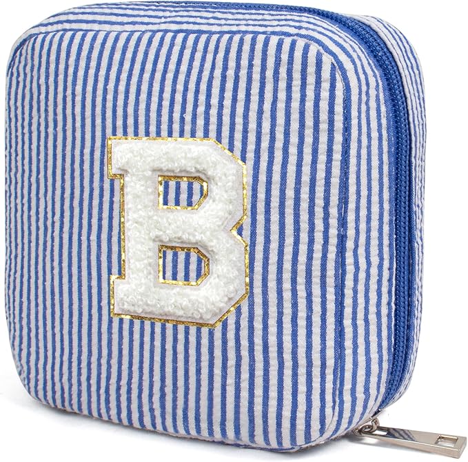 KOTORA Preppy Makeup Bag for Women - Personalized Cute Makeup Pouch for Girlfriend Bridesmaid Wife | Cosmetic Travel Toiletry Bag for Friend | Birthday Gift Idea for Her Mom Preppy Stuff (Blue, B)
