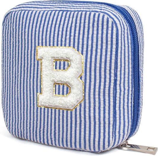 KOTORA Preppy Makeup Bag for Women - Personalized Cute Makeup Pouch for Girlfriend Bridesmaid Wife | Cosmetic Travel Toiletry Bag for Friend | Birthday Gift Idea for Her Mom Preppy Stuff (Blue, B)
