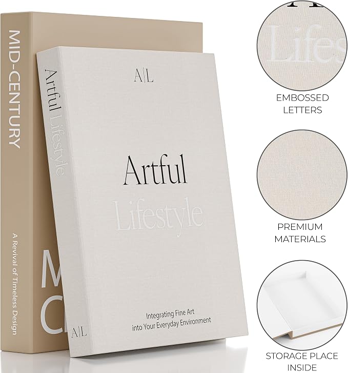 Aesthetic Decorative Books Set of 2 - Stylish Boxes for Coffee Table Decor | Stylish Modern Home Decoration for Your Bookshelf or Mantel, Faux/fake Books Doubles as Photo Storage or Keepsake Box