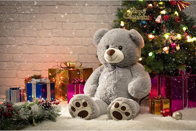 HollyHOME Teddy Bear Stuffed Animal Plush Giant Teddy Bears with Footprints Big Bear 36 inch Gray