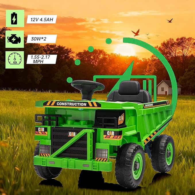 POSTACK Ride on Toy with Parental Remote Control, 12 Volt Battery Powered 4 Wheels Kids UTV, Kids Cars to Drive for Toddlers Boys Girls with Shovel,3 Speeds,Bluetooth, Music, Green