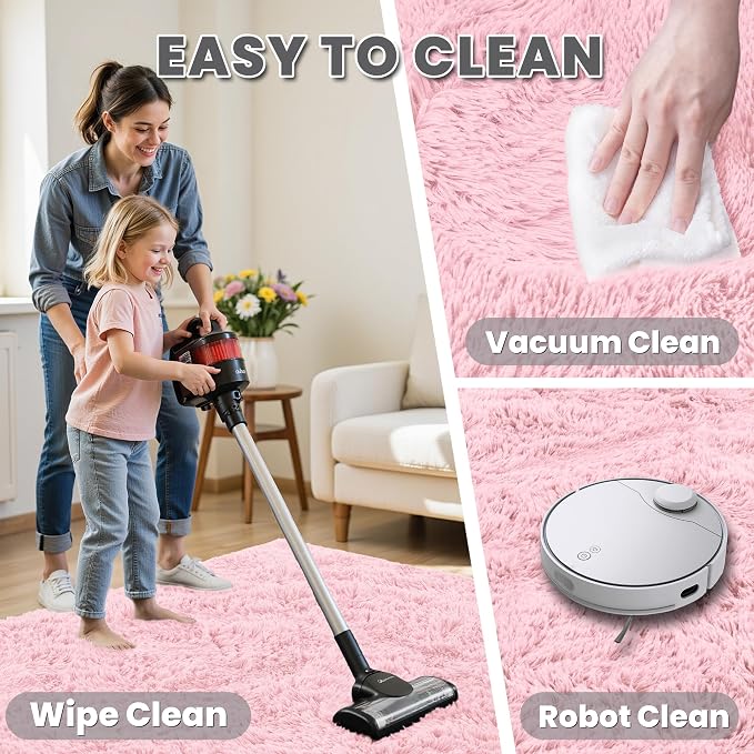 6x9 Area Rug for Living Room: Soft Fluffy Shag Pink Rugs for Bedroom, Non-Slip Large Fuzzy Plush Rug Indoor Floor Carpet for Nursery Kids Boys Girls Room, Dorms, Playroom, Modern Home Decor