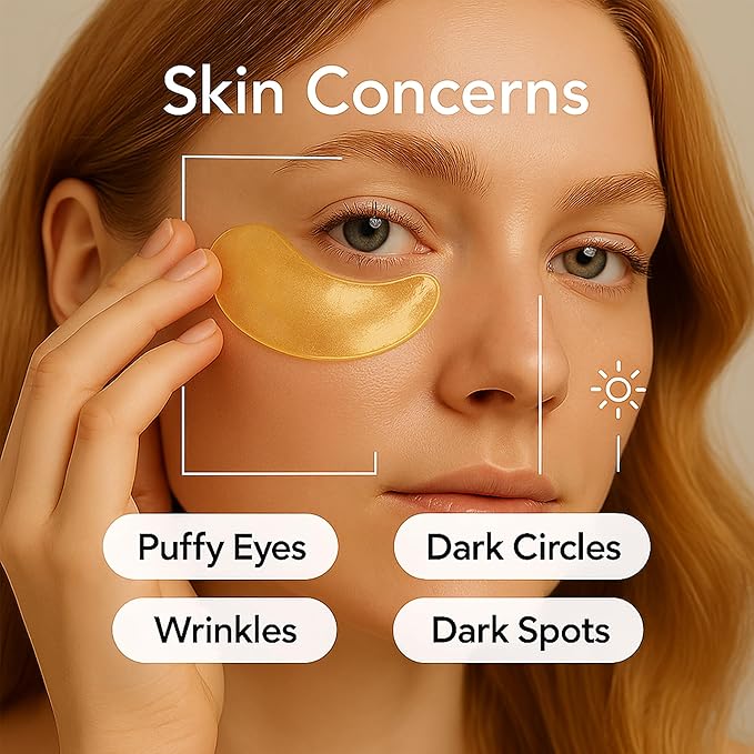 MAVENI 24K Gold Eye Mask-Under Eye Patches for Dark Circles-60 Pcs for Puffy Eyes,Anti-Aging,Bags & Wrinkles,Boost Lift & Firm the Look of the Eye Area,Hydrating, Anti-Wrinkle & Cooling