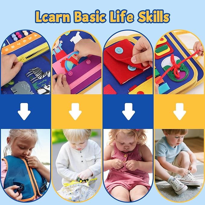 Toddler Toys Montessori Busy Book For Toddler Birthday Gift Educational Sensory Toys With 12 Preschool Learning Activities, Learning Toys For Airplane/Car, Non-Tearable Pages, Gift For Boys Girls