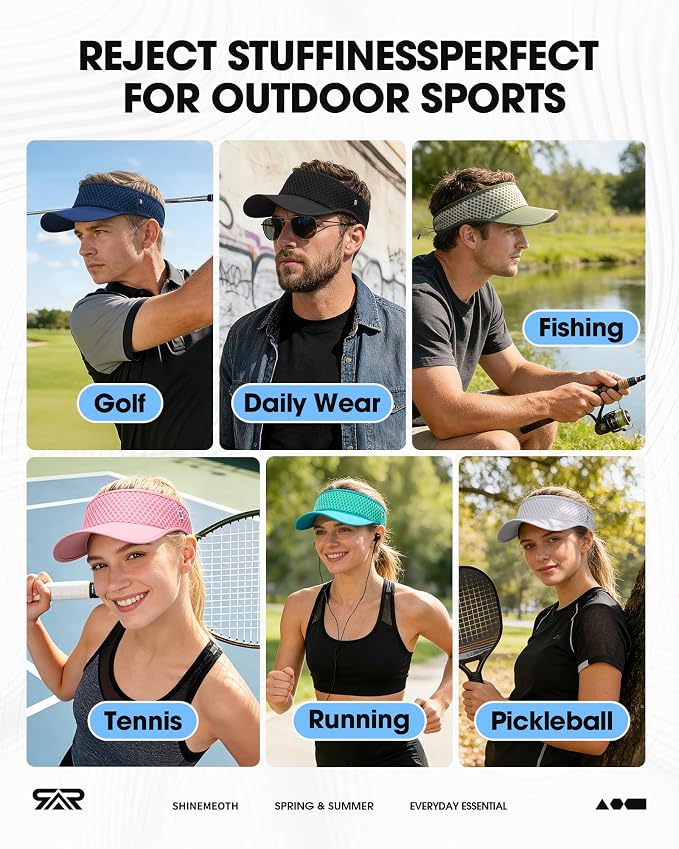 Mesh Breathable Sports Visor - Men Women Adjustable Lightweight Quick Dry Sun Hat for Tennis, Golf, Running