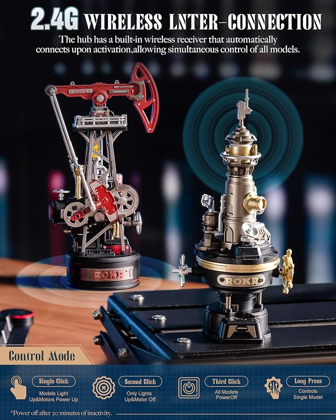 ROKR Navi Lighthouse Mechanical 3D Puzzle, Lighted DIY Building Set for Adults, Building Kits, Desk Decor & Birthday Gifts, Connectable to Mechmix Series