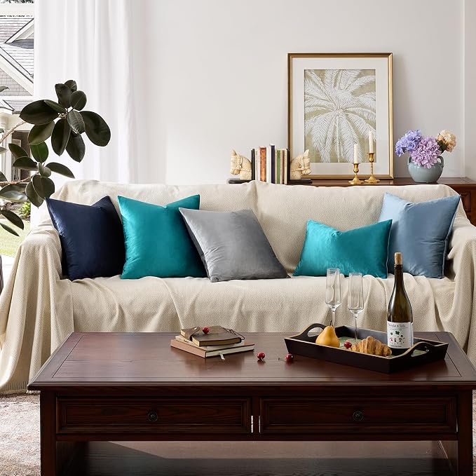 GIGIZAZA Teal Velvet Pillow Covers 22x22 Decorative Pillows Pack of 2 | Blue Throw Pillows for Couch Sofa,280gsm Soft Textured Fabric,Modern Square Pillowcases,Luxury Cushion Covers