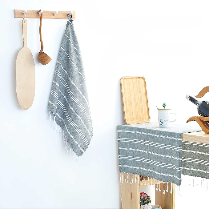 Cacala 100% Turkish Cotton Kitchen Tea Towels, Highly Absorbent Luxury Soft Quick Drying Dish Towel with Hanging Loop for Gym, Yoga, Bath, Sports, Cleaning and Kitchen (23 x 36), Antrasit