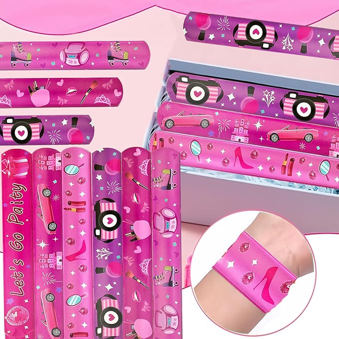 24 Pcs Pink Party Decorations Favors Princess Bracelet Wristbands Bracelet Slap Bracelets Pink Party Birthday Supplies