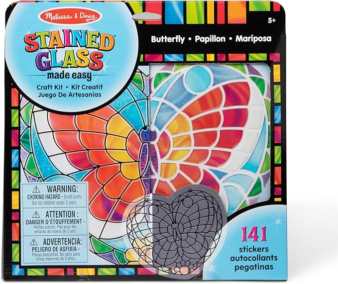Melissa & Doug Stained Glass Made Easy Activity Kit: Butterfly - 140+ Stickers Kids Sticker Stained Glass Craft Kit; Sun Catchers for Kids Ages 5+