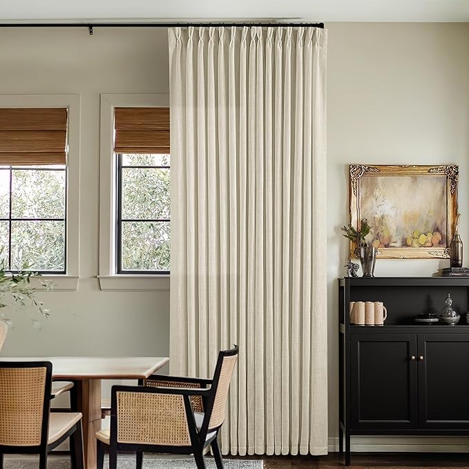 Extra Wide Pinch Pleat 100 x 108 Inch Linen Semi Sheer Curtains 1 Panel | Neutral Beige, for Living Room Patio Glass Sliding Door Dining Bedroom Large Window, Light Filter, Pinch Pleated W100xL108