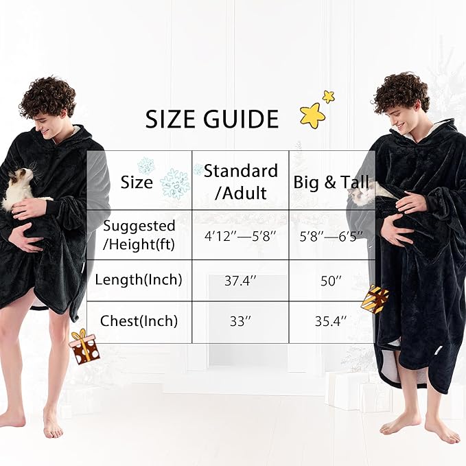 Krifey Big & Tall Wearable Blanket Hoodie with Cat Pocket, Extra Long Oversized Fleece Blanket for Adults, Cozy Birthday Gifts, Christmas Gifts