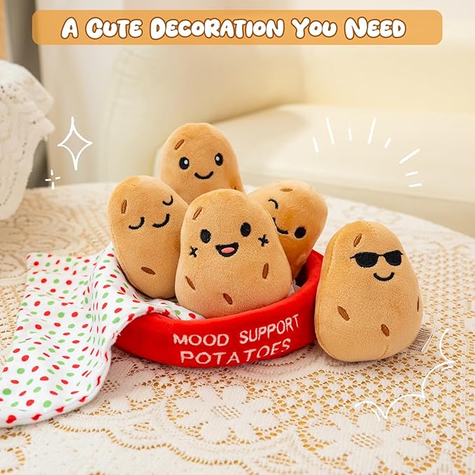 Mood Support Plush Potatoes Bundle: 5 Adorable Stuffed Potatoes in Basket, Emotional Wellness Stuffed Animals Toys, Stress Relief Sensory Toys for Adults & Kids Gift for Christmas/Birthday