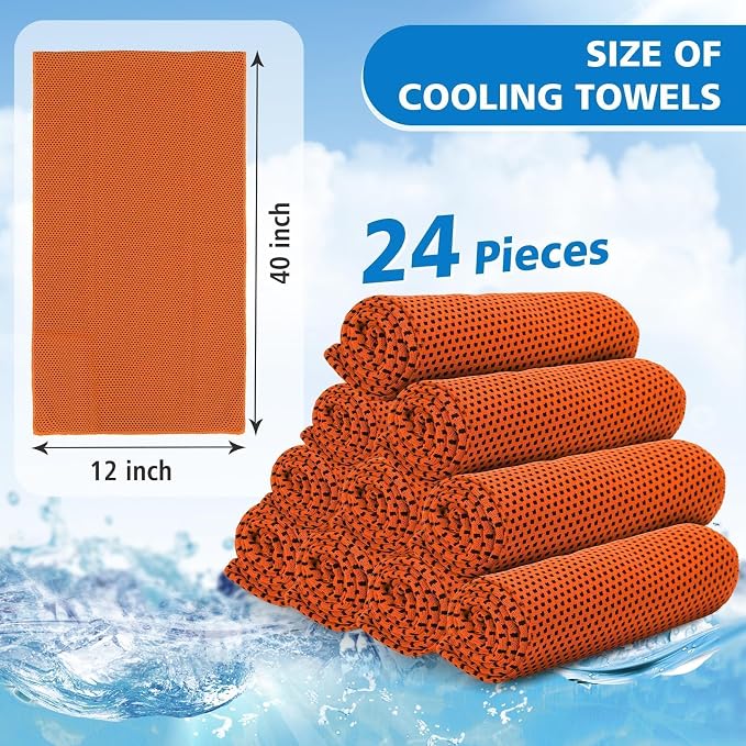 24 Pack Cooling Towels Bulk for Neck and Face 40"x12" Ice Cooling Sweat Rags Microfiber Soft Breathable Soft Chilly Towel for Yoga Golf Sport Running
