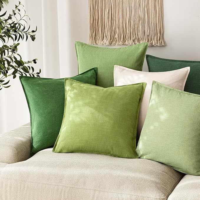 Foindtower Pack of 2, Decorative Linen Solid Throw Pillow Covers Soft Accent Euro Cushion Case Boho Farmhouse Pillowcase for Chair Couch Sofa Bedroom Living Room Home Decor 20 x 20 Inch Lush Green