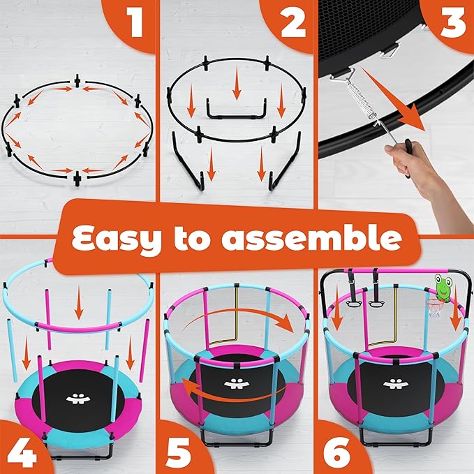 Happin® 55â€ Toddler Trampoline Indoor & Outdoor Playset, 5FT Kids Trampoline, Ultra Safe Mini Trampoline for Kids with Safety Enclosure Net, Gifts for Birthday with Basketball Hoop