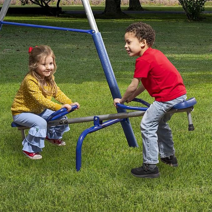 XDP Recreation Fun All Mighty Metal A-Frame Kids Swing Set with 10 Child Capacity Outdoor Backyard Home Playground with Slide and 5 Swing Types,