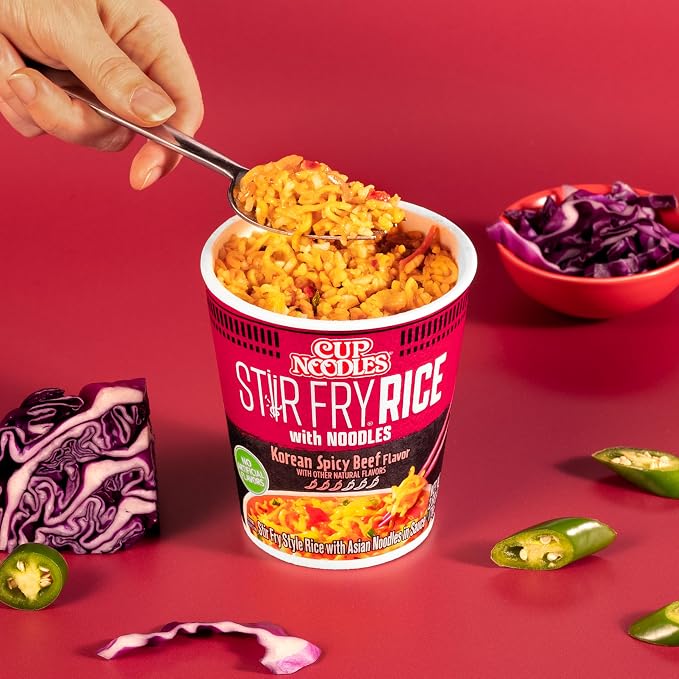 Nissin Cup Noodles Stir Fry Rice with Noodles, Spicy Beef Flavor, 2.68 Ounce (Pack of 6)