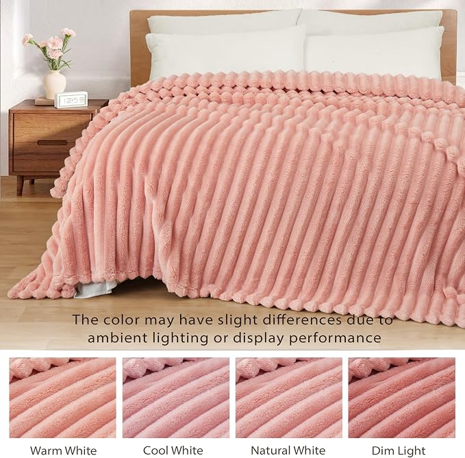 Exclusivo Mezcla Striped Twin Size Fleece Blanket for Bed, Couch, 60"x80" | Soft Breathable Cozy Bed Blankets, Lightweight Plush Fluffy Fuzzy Jacquard Decorative Blankets