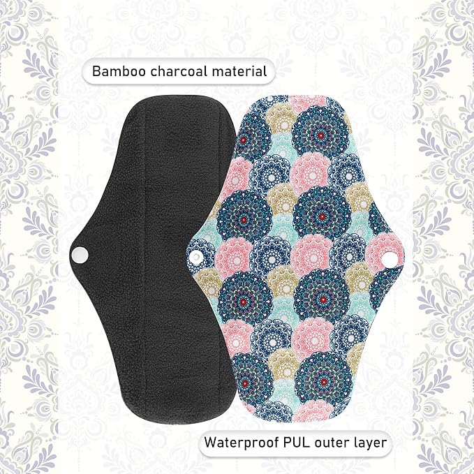 PHOGARY Reusable Menstrual Pads for Heavy Flow with Wet Bag, 7 Pieces Sanitary Pads Set with Wings for Women, Washable Overnight Cloth Panty Liners