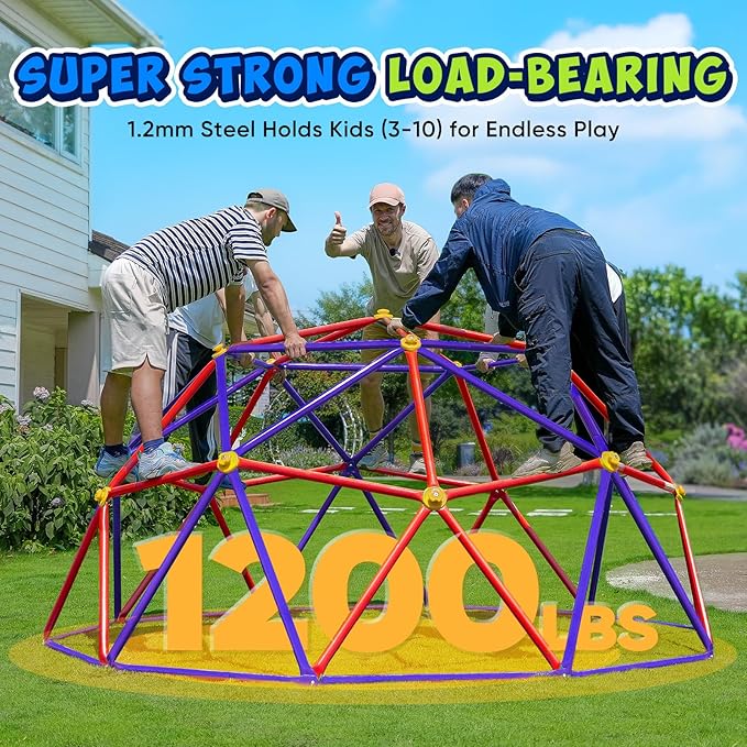 Zupapa 10FT Climbing Dome with Hammock, Outdoor Jungle Gym for Kids, Geometric Dome Climber Supporting 1200LBS Outdoor Play Equipment, Purple&Red