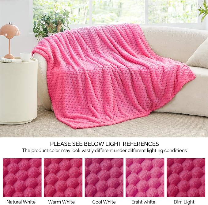 BEDELITE Hot Pink Twin Blanket for Couch, Soft Cozy Gifts for Women, 60*80 | 3D Jacquard Decorative Fleece Blanket, Super Soft Plush Throws, Cute Birthday Gift for Women & Men, Suitable for All Seasons