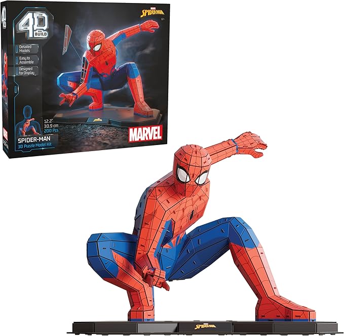 4D Build, Marvel Spider Man 3D Puzzle Model Kit Full-Body Pose, Marvel Collectibles & Desk Décor, Adult Puzzles, Building Toys, 195 Pieces, 3D Puzzles, Gift Ideas for Ages 12 & Up